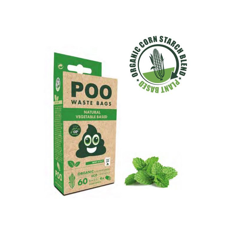 Bolsas de Cacas Poo Menta 60 uni (4 rollos x 15 bolsas)