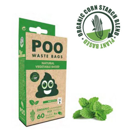 Bolsas de Cacas Poo Menta 60 uni (4 rollos x 15 bolsas)