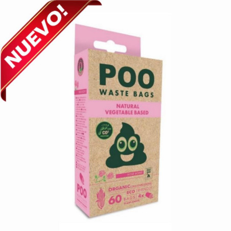 Bolsas de Cacas Poo Rosa 60 uni (4 rollos x 15 bolsas)